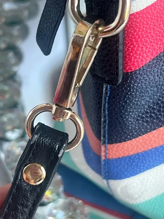 kate spade Blue, Red, Black and Aqua Striped Dome Satchel unbranded strap - Picture 5 of 11